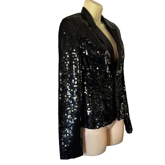 Guess Black Sequin Blazer Jacket Woman Size Small Satin Lined Special Occasion - Picture 3 of 12